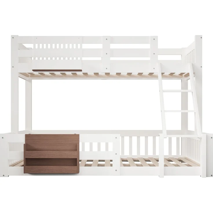 Merax Etagenbett, 90 x 200 cm/140 x 200 cm, Kinderbett Aufbewahrungsfächer, Sicherheitsgitter, Leiter, ohne Matratze, Weiß – Bild 8