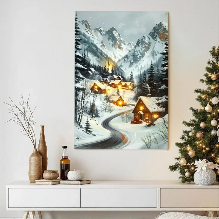 Spetebo Wandbild Weihnachts Wandbild mit LED Beleuchtung - 58x38 cm, Weihnachtsbild (Anzahl, 1 St), mit Öse zum Aufhängen – Bild 4