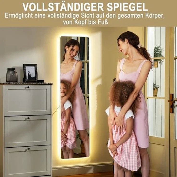 HOMCOM Standspiegel 150 x 40 cm Flurspiegel mit LED-Beleuchtung, 3 Lichtfarben (Wandspiegel, 1-St, Ganzkörperspiegel), für Schlafzimmer, Wohnzimmer, Transparent – Bild 3