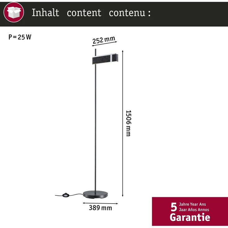 Paulmann 79988 LED Stehleuchte Jagun 3-Step-Dim 2700K 1250lm Filz anthrazit – Bild 5