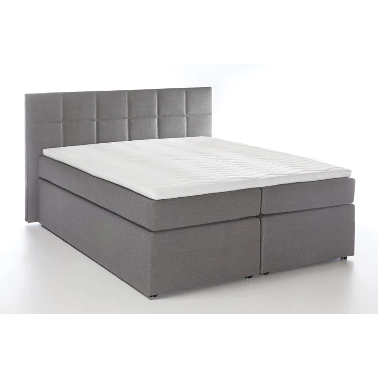 Möbelfreude Boxspringbett Boxspringbett Bea mit niedrigem Kopfteil Hellg.., Hellgrau 180x200 cm H3 7-Zonen-Taschenfederkern Matratze + Visco-Toppe – Bild 1