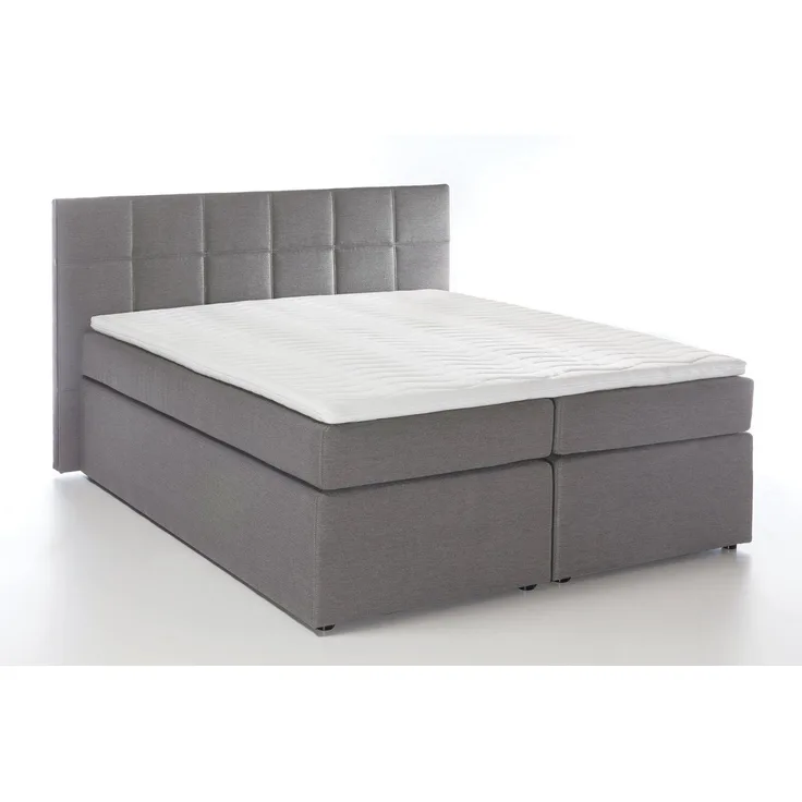Möbelfreude Boxspringbett Boxspringbett Bea mit niedrigem Kopfteil Hellg.., Hellgrau 180x200 cm H3 7-Zonen-Taschenfederkern Matratze + Visco-Toppe