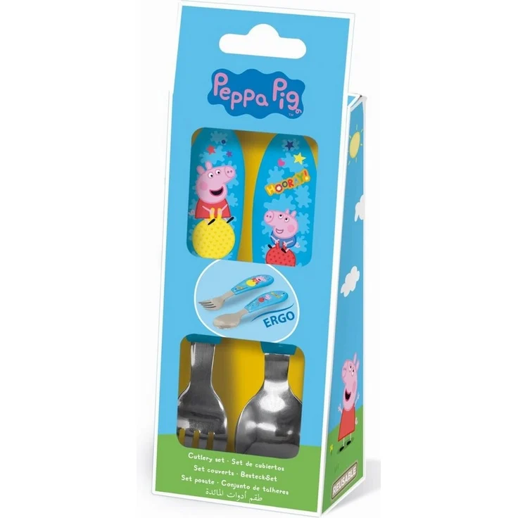 Peppa Pig Kinderbesteck Peppa Wutz Hooray Metall-Ergo-Besteckset, 2-teilig (2-tlg), Edelstahl – Bild 1