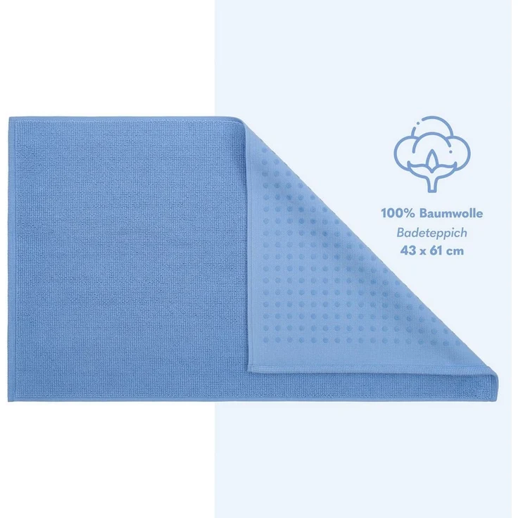 Hammetex 100% Baumwolle rutschfeste Badematte, 43x61 cm Badvorleger für Badezimmer WC, Saugfähig Schnelltrocknend Waschbar Bad Fußmatten, Hellblau – Bild 3