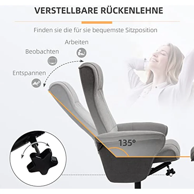 HOMCOM Relaxsessel Relaxstuhl mit Fußhocker, verstellbare Rückenlehne (Liegesessel, 2-St, Fernsehsessel), für Wohnzimmer, Schlafzimmer, Samt, Dunkelgrau – Bild 5