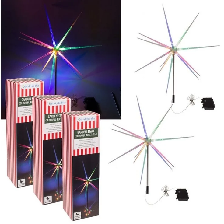 Out of the Blue LED Dekolicht 3er Set 14 LEDs Gartenstecker Stern bunt Timer Batterie IP44, Timerfunktion, Ein-/Ausschalter, LED, 3er Set, mit 6-Std. Timer, IP44, 14 LEDs bunt – Bild 4