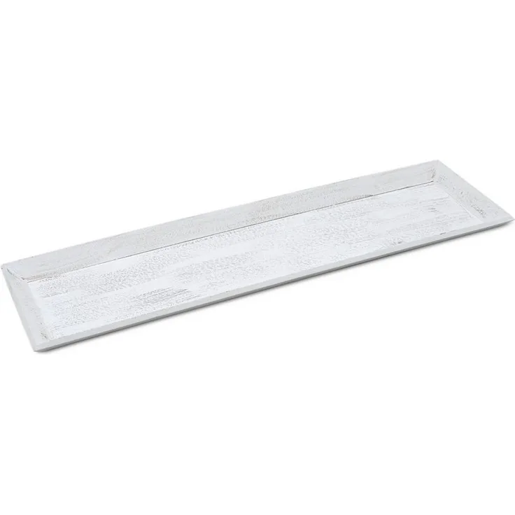 Spetebo Dekotablett Holz Tablett shabby weiß (50 cm x 14 cm, 1 St, Deko Kerzentablett rechteckig), mit erhöhtem Rand