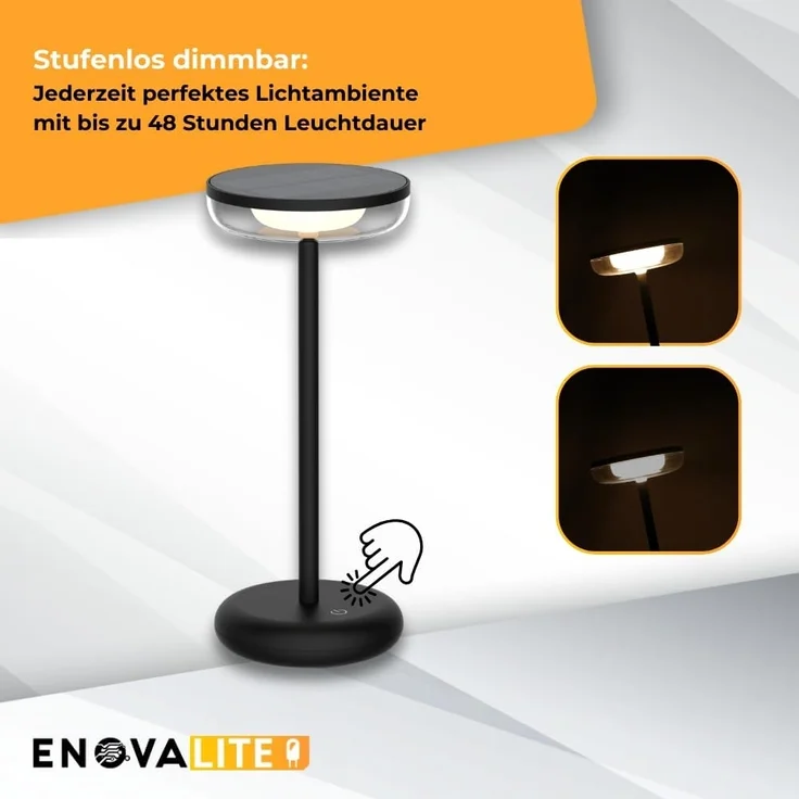 ENOVALITE LED-Akku-Tischleuchte, Solar- u. Netzbetrieb, dimmbar, 2700K – Bild 3