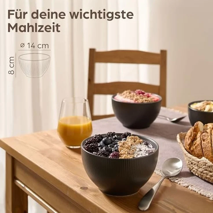 Praknu Müslischale Müslischalen 6er Set - Keramik Schwarz Matt - Große Müsli Schüssel, Keramik, (6er Set, 6-tlg), Mikrowellengeeignet - Müsli Snackschale Schüsseln – Bild 2