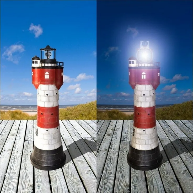 Solar-Leuchtturm Roter Sand, 50 cm, mit LED Beleuchtung
