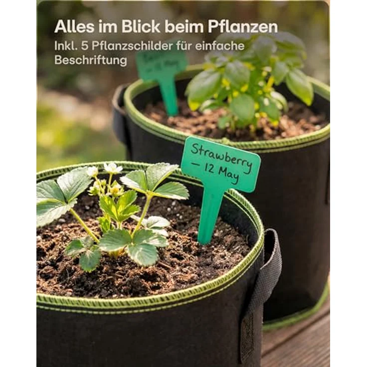 Praknu Pflanzkübel Pflanzsack 10L - 5STK aus Vliesstoff mit Schilder zum Beschriften (5er Set, 5 St) – Bild 7