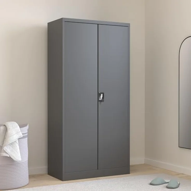 Domator Metallschrank 185 x 90 x 45 cm | Aktenschrank Abschließbar mit Kleiderstange, Pulverbeschichtung | Aufbewahrungsschrank Umkleideschrank Spind Kleiderstange | Anthrazit – Bild 2