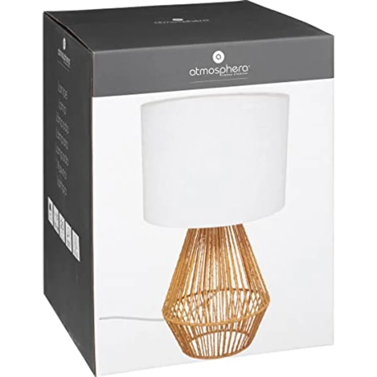 Atmosphera Tischlampe, Nachttischleuchte aus Holz mit geflochtenem Sockel, lila – Bild 2