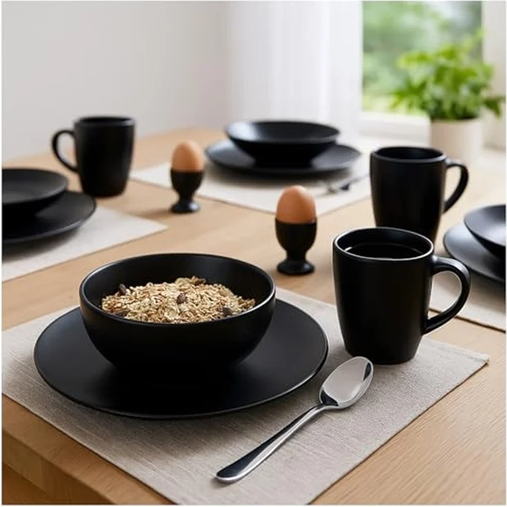 NTK-Collection Frühstücks-Geschirrset Geschirrset 20-teilig Schwarz Antonia (20-tlg), 4 Personen, Keramik, Tafelservice Frühstücksset – Bild 2