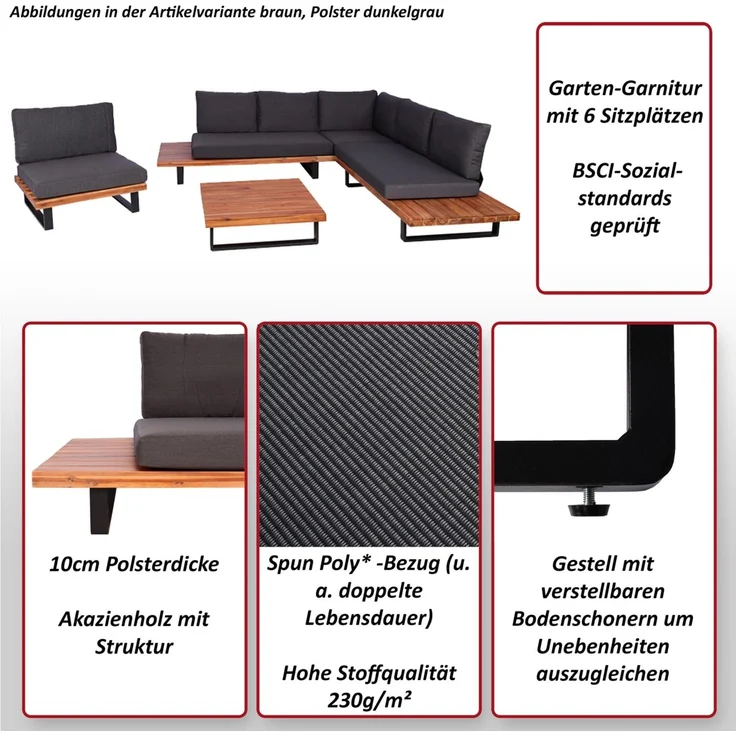 Garten-Garnitur mit Sessel HWC-H54, Lounge-Set Sofa, Spun Poly Akazie Holz FSC® Aluminium ~ hellbraun, Polster beige – Bild 2