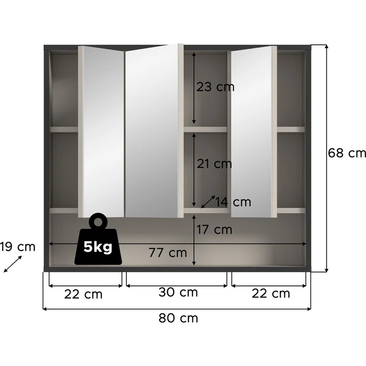 Spiegelschrank (B/H/T: 80x68x19 cm) in Kaschmir Nachbildung – Bild 4
