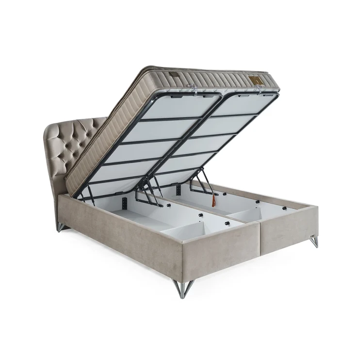 Schlafzimmer-Set "Bellana" – Bett mit Bettkasten und Matratze , Nachttisch, Kommode, Bettbank-Hellgrau – Bild 7