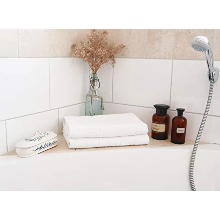 Zollner Duschtücher, Weiß, 70x140 cm, Oeko-Tex® Standard 100, saugstarkes Zwirnfrottier mit Waffelmuster und praktischen Aufhänger – Bild 5