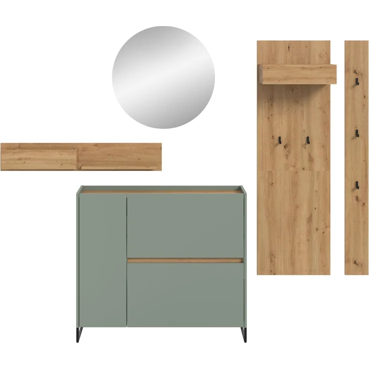 Garderobenkombination B/H/T: 197x236x32 cm in Salbei Nachbildung und Artisan Oak Nachbildung – Bild 2