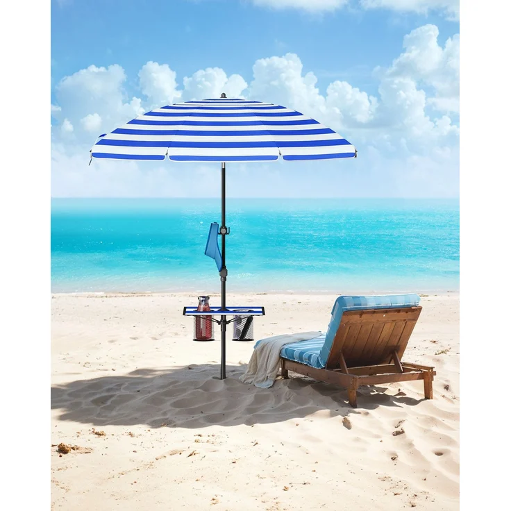 SONGMICS Sonnenschirm, Strandschirm, Sonnenschutz UPF 50+, Ablagefläche, ∅160 cm – Bild 2