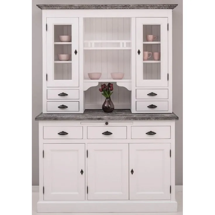Casa Padrino Landhausstil Küchenschrank Weiß / Dunkelgrau 138 x 50 x H. 197 cm - 2 Teiliger Küchenschrank mit 5 Türen und 7 Schubladen - Landhausstil Küchenmöbel