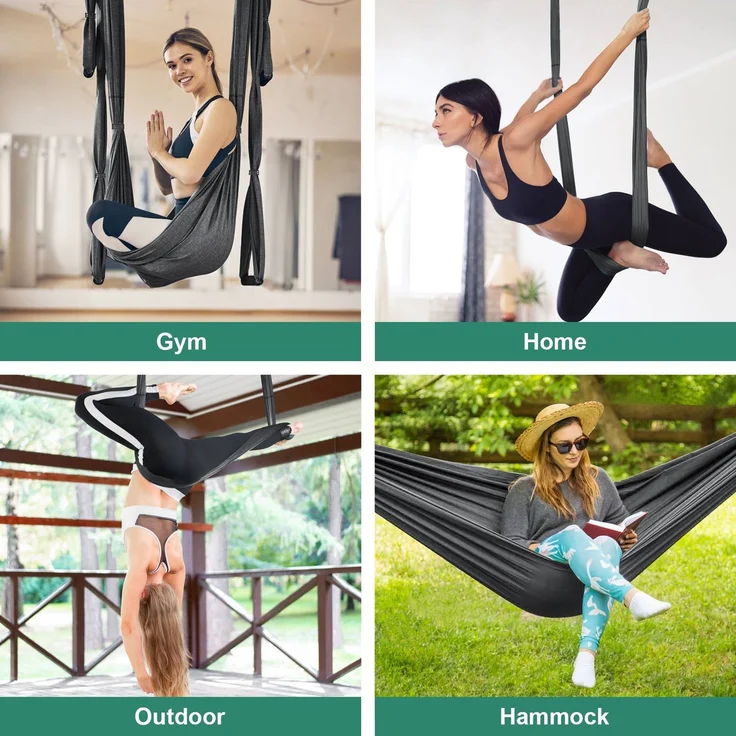 Leogreen Yoga-Hängematten-Set, Yoga-Schaukel, Umkehr-Hängematte, Nylon, Taffetas, Kapazität 300 kg (Dunkelgrau) – Bild 2