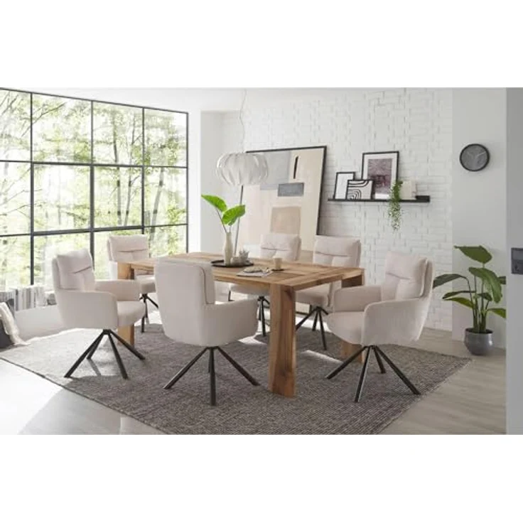 Sofia Esszimmerstühle 6er Set mit schwarzem Metallgestell und Cord Bezug, Beige - Bequeme Stühle für Esszimmer & Wohnzimmer - 60 x 93 x 67 cm (B/H/T) – Bild 5