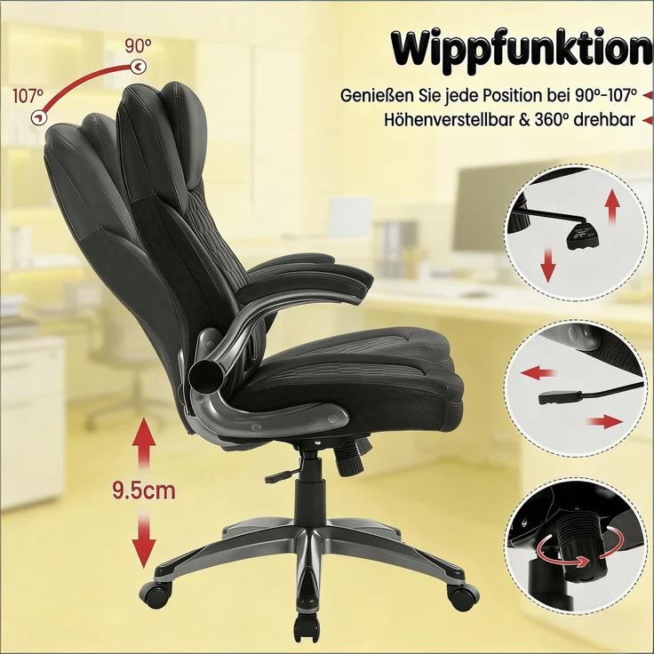 Faumrta Bürostuhl mit Hoher Rückenlehne,Exekutivstuhl,Bossstuhl(nur mit Bürostühlen)Metal+Mesh,Nylon,PU73cm*67.5cm*120cmSchwarz – Bild 7