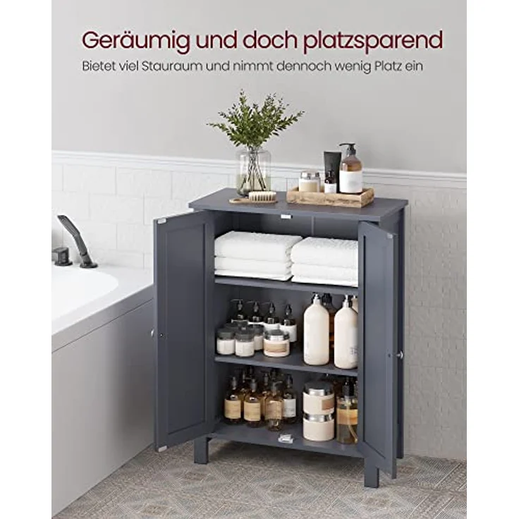 VASAGLE Badezimmermöbel auf Füßen, Aufbewahrungsschrank, Schrank mit 2 verstellbaren Regalen, 30 x 60 x 80 cm, Grau BCB60GY – Bild 6