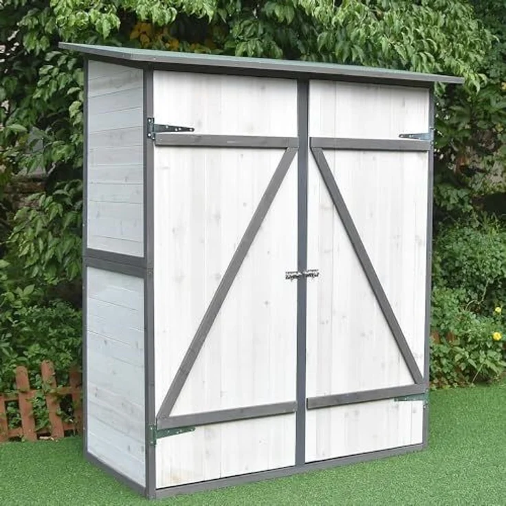 XXL Geräteschuppen Weiß/Grau Gerätehaus Holz Geräteschrank Gartenschrank – Bild 2