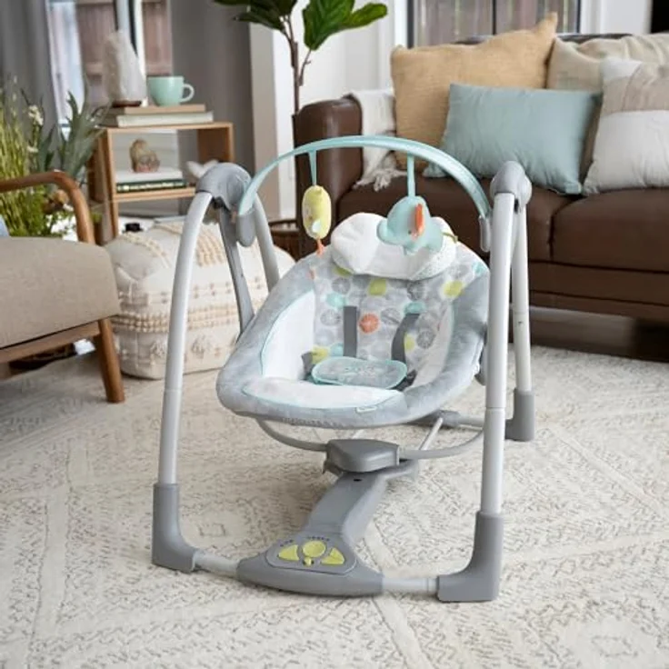 Ingenuity Hugs & Hoots zusammenklappbare & tragbare Babyschaukel, 5 Schaukelgeschwindigkeiten, 8 Melodien, 3 Naturgeräusche, Lautstärkeregulierung und abnehmbarem Spielzeugbügel, ab der Geburt bis 9kg – Bild 14