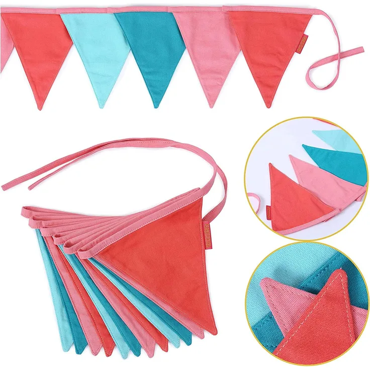 Wimpelkette als Kinderzimmer Deko | 3m Wimpel je 16x18cm 12Stück | Rosa Mint | Fähnchen Girlande Kindergeburtstags-Dekoration Set 1