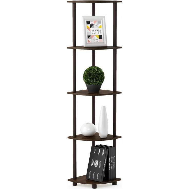 Furinno Eck-Mehrzweckregal mit 4 Fächern, holz, Walnuss/Braun, 29. 46x29. 46x146. 56 cm – Bild 1