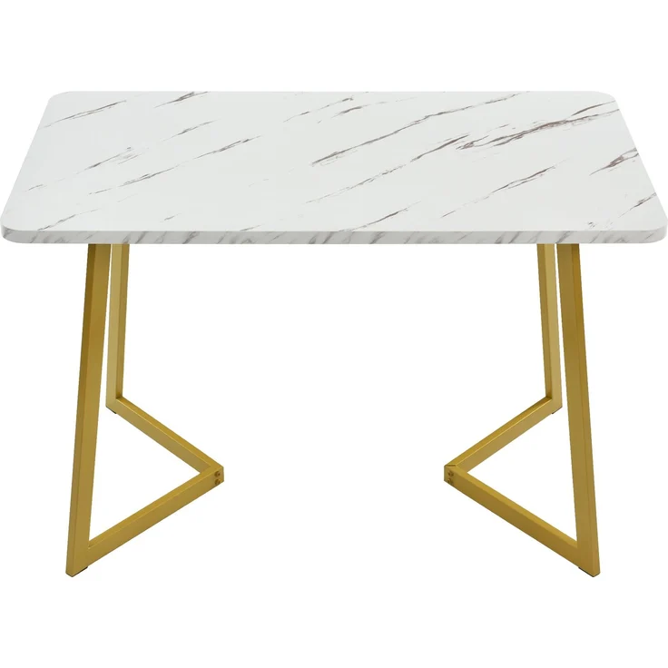 Essgruppe 5-teilig mit Marmoroptik Tisch 117×68 cm & 4 Beige Leinenstühlen,Esszimmer-Set für Küche und Wohnzimmer – Bild 8