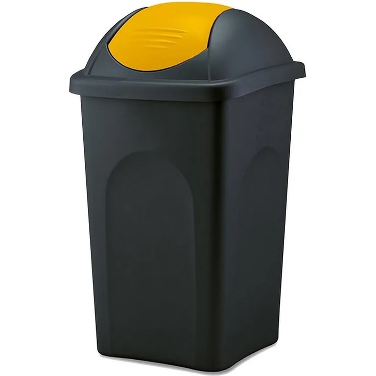 BigDean Mülleimer 60 L XL schwarz Gelb Schwingdeckel Müllsammler Abfalleimer Mülltonne