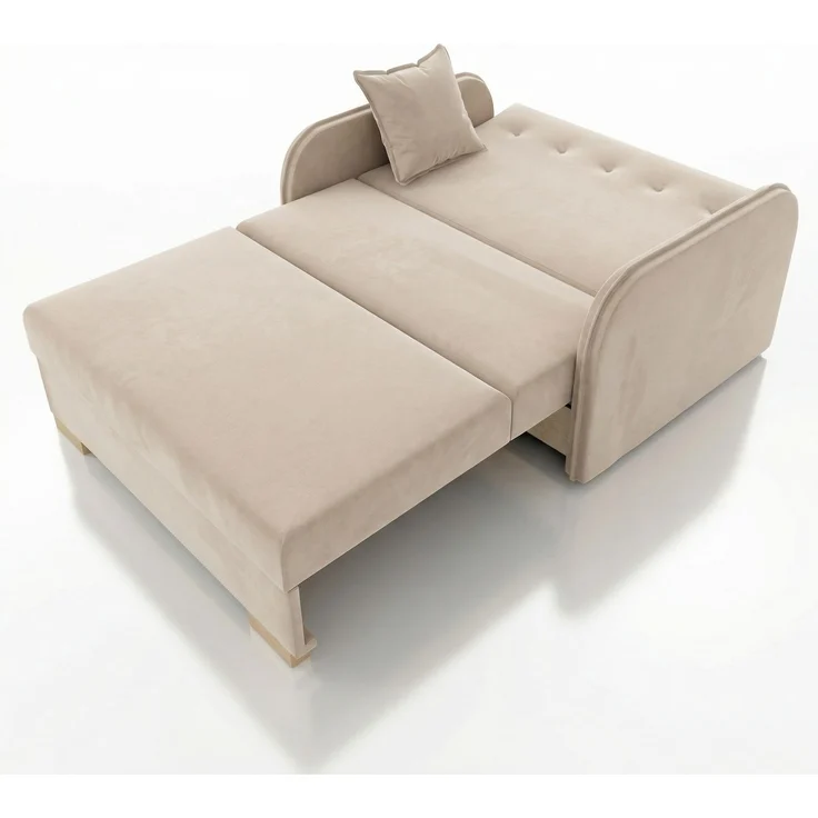 Wohnero 24 Goldi 2 Premium Schlafsofa 124x100 cm mit Schlaffunktion & Bettkasten – 113x195 cm Liegefläche, Hochwertiges Sofa Creme – Bild 4