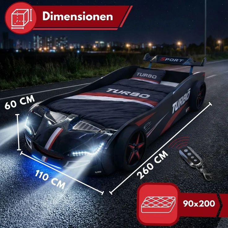 Autobett GTE Kinderbett im Rennwagen-Design mit Lattenrost Farbe Schwarz – Bild 3