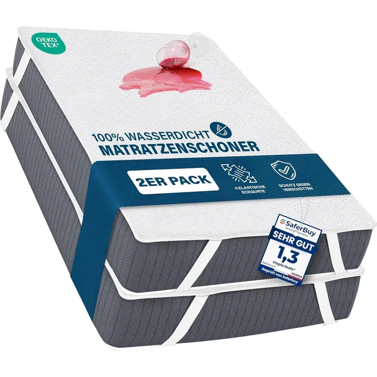 Utopia Bedding Matratzenschoner 90x200 cm (2er Pack) Wasserdicht, Mit Elastisch Eckbändern, Oeko-TEX Zertifiziert Matratzenauflage Atmungsaktive, Matratzenschutz Weiß