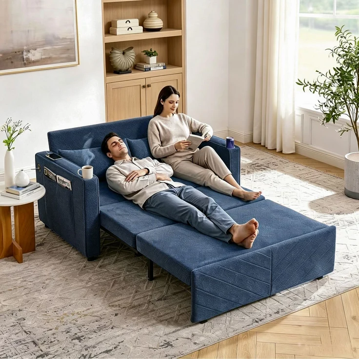 ZUBALIYA Sofa mit USB - Anschluss, für Wohnzimmer und Apartments, mit stabilem Untergestell, für den täglichen Gebrauch, Blau – Bild 12