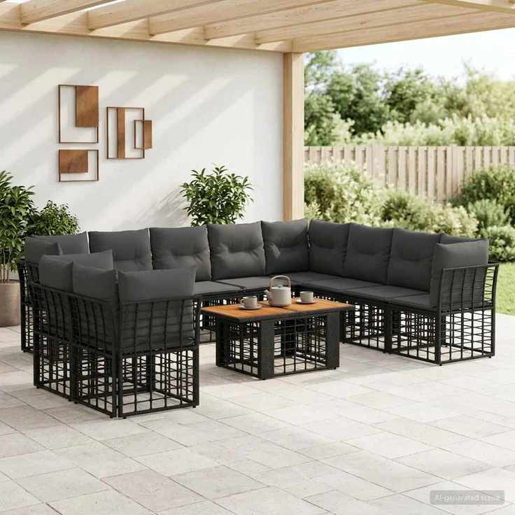 vidaXL Gartensofa-set 11 stk. Schwarz und Dunkelgrau 100 x 55 x 73 cm 3437881 – Bild 1