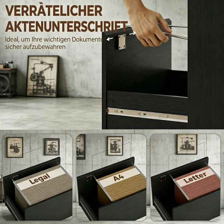 Computerschreibtisch mit 4 Fächern und abschließbarer Schublade, 126x50x109 cm, Schwarz – Bild 5