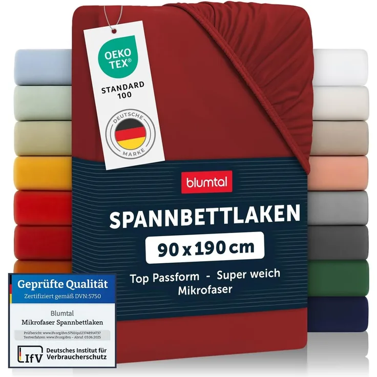 Blumtal® Spannbettlaken Microfaser - Spannbettlaken 90x190 cm - Oekotex zertifizierter Bettbezug in 90x190 cm - Bettlaken für Matratzen in 90x190 cm - Fitted Sheets - Laken 90x190 - Aurora Red - Rot