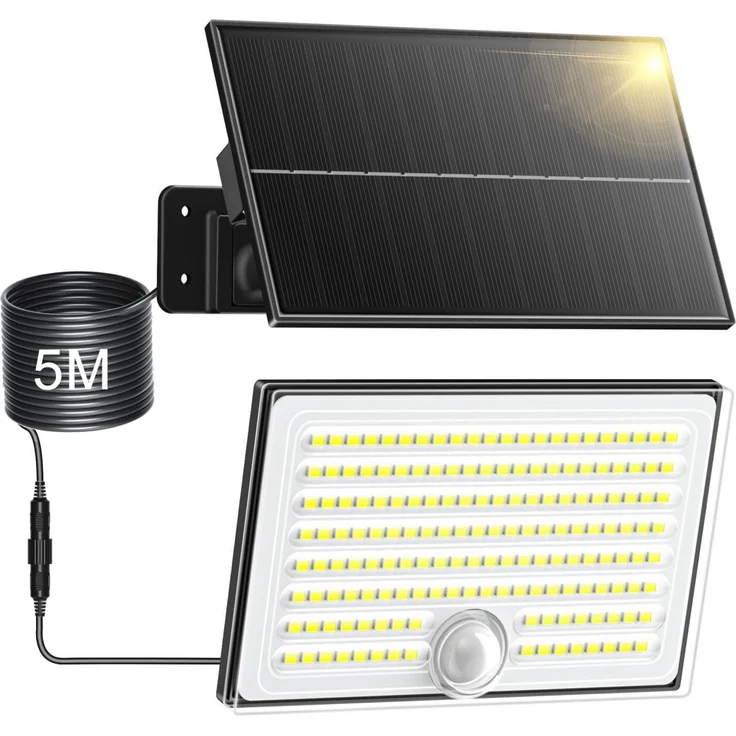 Realky Solarlampen für Außen mit Bewegungsmelder, IP65 Wasserdichte Solar Strahler mit 5m Kabel für Garage, Garten, Hof, Stufen, Haustüren-1 STÜCK