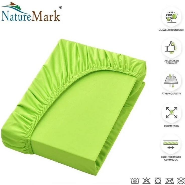 NatureMark Spannbettlaken Mikrofaser Spannbetttuch, Polyester, Gummizug: rundum, viele Größen und Farben Markenware, 200x220 cm, Apfel grün – Bild 4