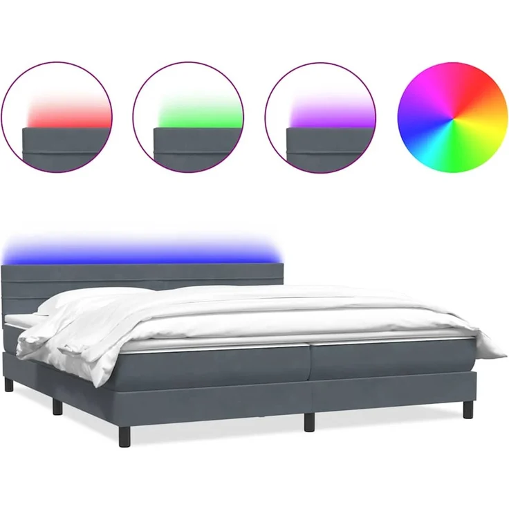 vidaXL Boxspringbett mit Matratze & LED Dunkelgrau 180x220 cm Samt 3317038 – Bild 2