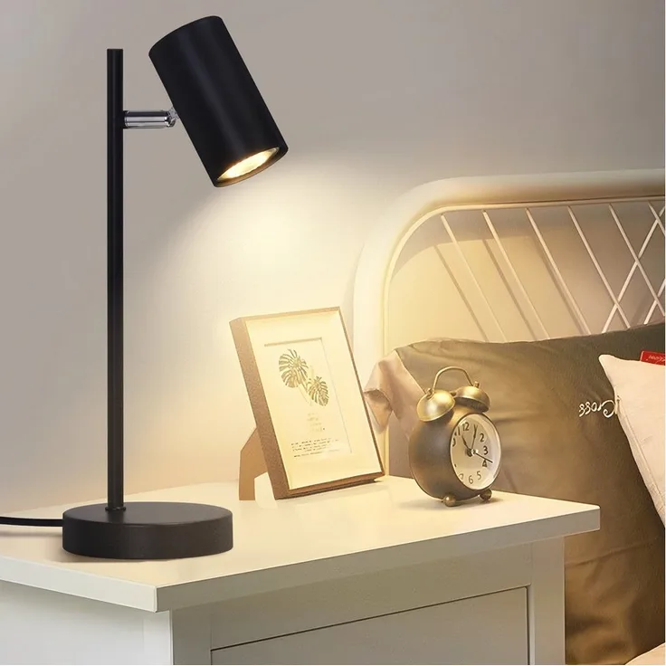 Nettlife Tischleuchte Nachttischlampe Schwarz/Weiß/Gold GU10 mit kabel Schlafzimmer, Schwenkbar 350°, LED wechselbar, Metall Schreibtischlampe Leselampe