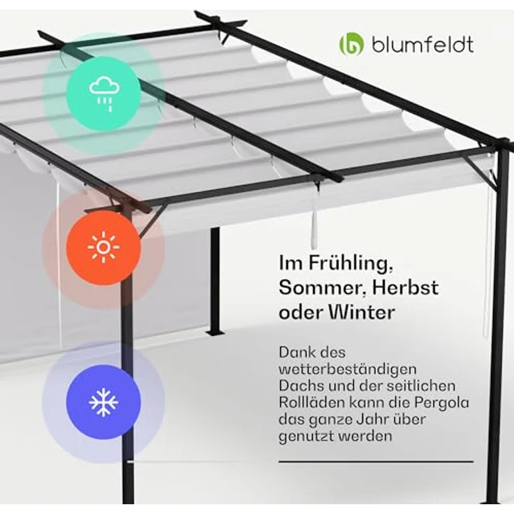 blumfeldt Pavillon Pantheon Robust Pergola 3x4 m, wetterbeständig mit Stahlrahmen und Polyesterdach, inklusive seitlichen Rollläden – Bild 5