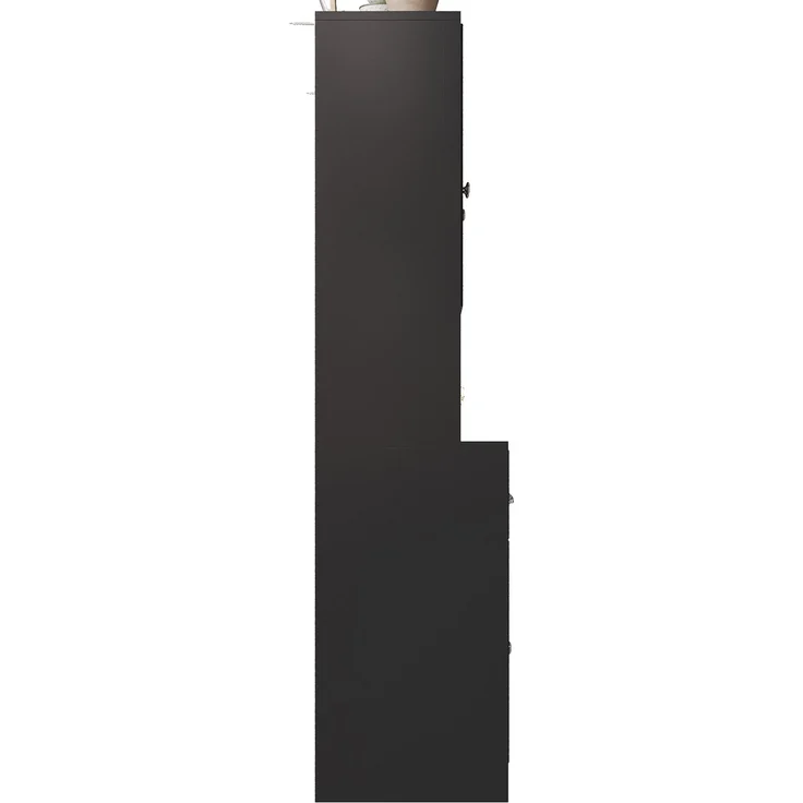 Küchenschrank(140×40×175cm), Hochschrank Küchenbuffet, Vitrinenschrank, Buffetschrank mit Verstellbaren Ablagen, Sideboard mit LED-Beleuchtung,Variable Lichtfarben, Weiß/Schwarz--Schwarz--140x40x175cm--YOUDENOVA – Bild 7