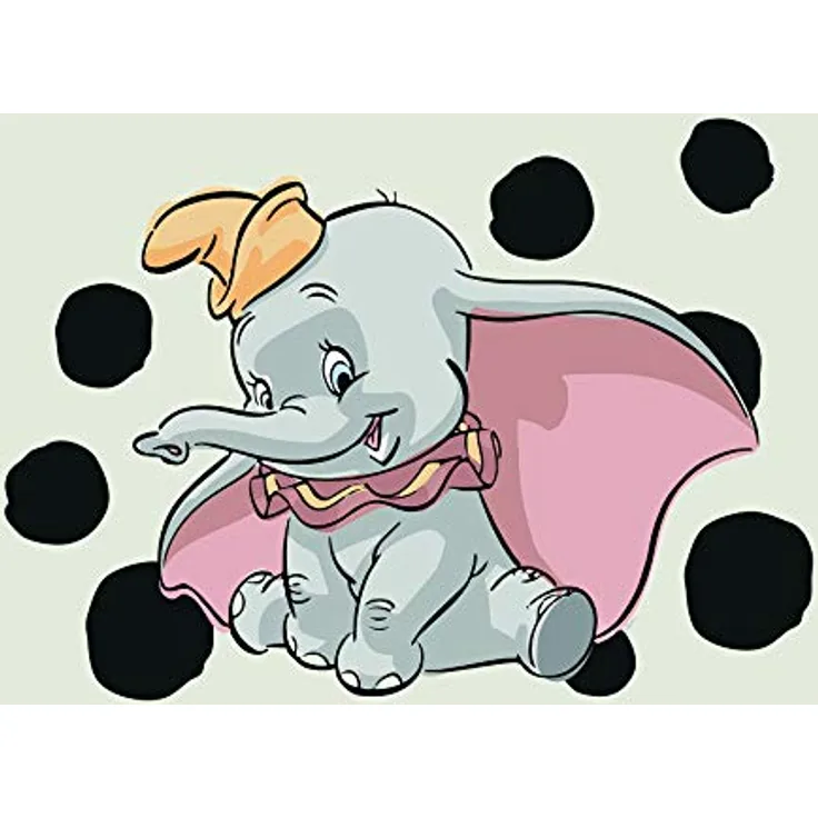 Komar Disney Wandbild Dumbo Dots Landscape, Kunstdruck für Kinderzimmer, 50x40cm ohne Rahmen, Premium-Poster Fotopapier, Made in Germany