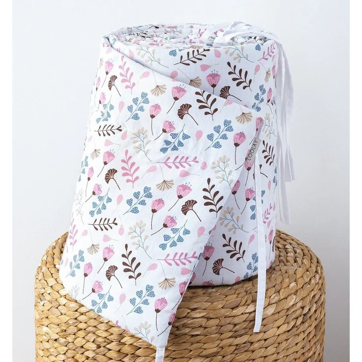 Loolay Bettnestchen PREMIERE! Blumenwiese ROSA Bettumrandung 420, 360, 210, 180 x 30cm, (Babynestchen Kopfschutz Neugeborene Blumen Babyausstattung GESCHENK für Mädchen, 100% Baumwolle Babybett Bettschutzgitter Umrandung Bettsprossen), LOOLAY® - 100% E... – Bild 1